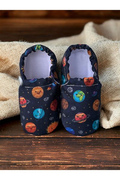 Kokopatik ,Non-Slip Sole,Organic Cotton Home Nursery Booties,Happy Space Patterned Booties