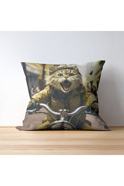 DNR Home Cat Patterned Throw Pillow Cover - Digital Printing Jersey Fabric