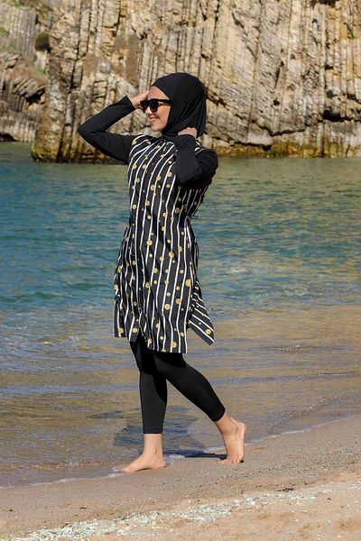SEBOTEKS Καλσόν με ριγέ μοτίβο Gilet Full Covered Hijab μαγιό 2346