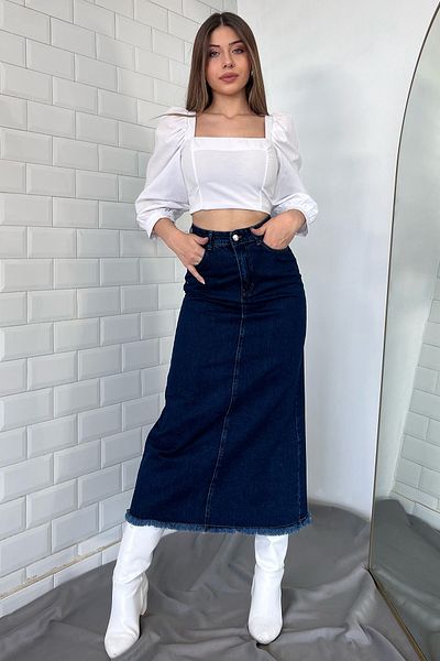 GÜLSELİ Τζιν φούστα με φούντα Navy Blue