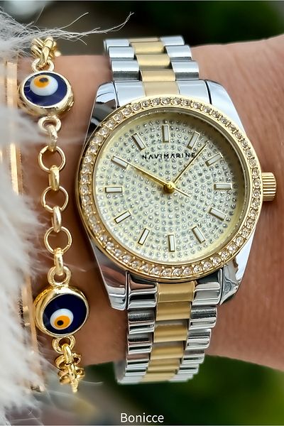 Navimarine Brand Steel Strap Rose Color Women's Wristwatch + Bracelet