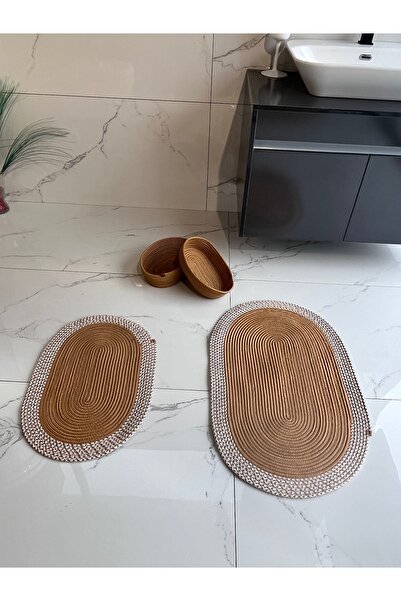 Namteks Σετ μπάνιου 40x60-50x80 2 χαλάκια - 2 καλάθια από γιούτα λευκό με χρυσό δώρο