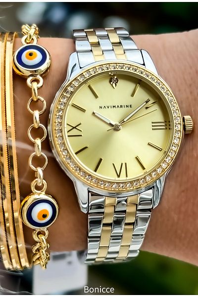 Navimarine Brand Waterproof Silver Color Women's Wristwatch + bracelet