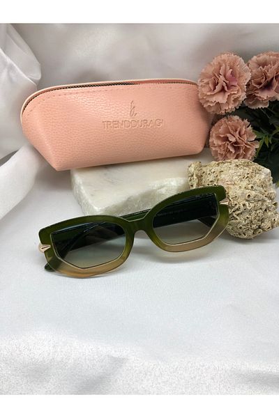 Di Caprio Gali Gold Detailed Green Cream Gradient Women's Sunglasses