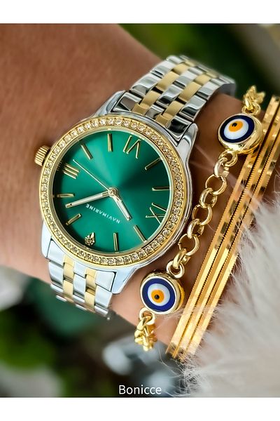 Navimarine Brand Waterproof Gold Color Women's Wristwatch + Bracelet