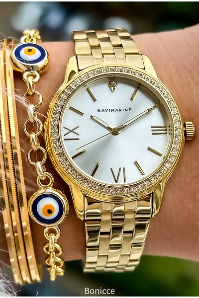 Navimarine Brand Waterproof Yellow Color Women's Wristwatch + bracelet