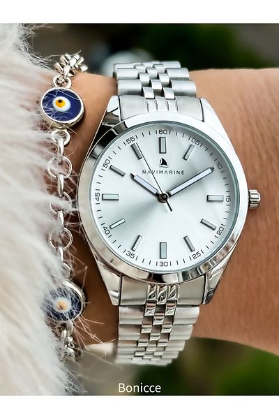 Navimarine Steel Mesh Cord Silver Color Women's Wristwatch + Bracelet