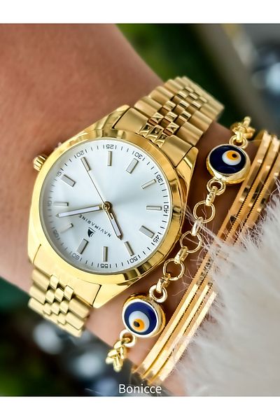 Navimarine Brand Steel Mesh Band Rose Color Women's Wristwatch + Bracelet