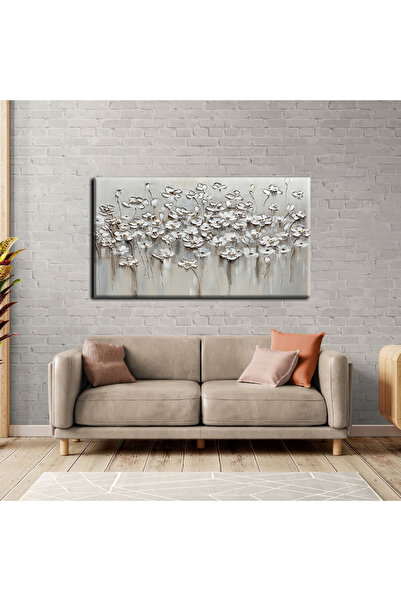 Harika bir ev HARİKABİREV|KREM-GRİ SOFT YAĞLI BOYA EFETKLİ ÇİÇEK TABLOSU|TEKL...