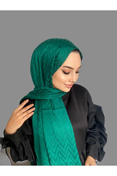 MİS İPEK Șal din jacquard din bumbac smarald cu model în zig-zag