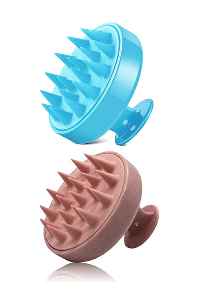 Welta مشط تدليك جلدي ناعم من السيليكون باللون الوردي ومشط تدليك جلدي من السيليكون الناعم باللون الأزرق