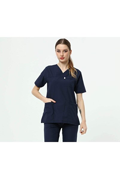 cinaruniforma زي الدعك الجراحي باللون الأزرق الداكن - جزء علوي واحد وأكمام طويلة