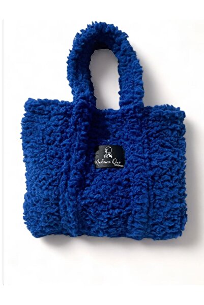 peluş Kadın Kol Ve Omuz Çanta Saks Mavisi Küçük Boy(İÇ ASTARLI)