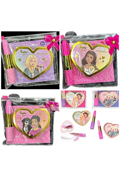 QUEEN AKSESUAR Imported Luxury Ball Model Girl with Bag Heart Notepad with Cover Lipstick Heart Pattern Ballpoint Pen Set