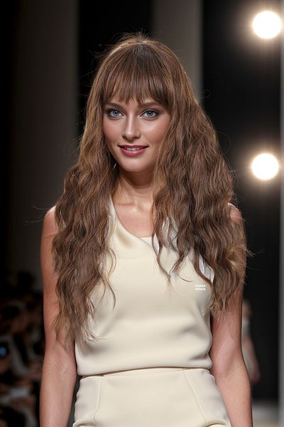 KONAK PERUK Long Water Wave Fiber Synthetic Wig with Perch - Brown Caramel
