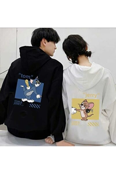 PERISENSE للجنسين النساء الرجال عاشق زوجين مزيج توم وجيري تصميم مطبوعة مقنعين البلوز مجموعة من 2