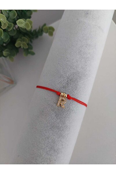 LUCKY ACCESSORIES KIRMIZI İP ŞANS ZİRKON TAŞ HARF BİLEKLİK R HARFİ