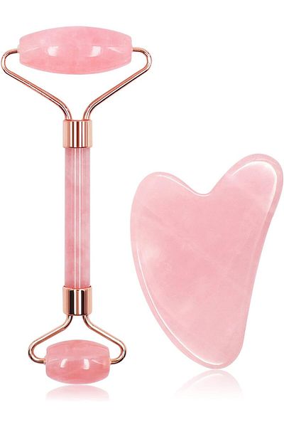 Welta Titanium Tip 540 Needle Derma Roller 0.5 mm and Pink Quartz Face Roller & Pink Quartz Heart Gua Sha