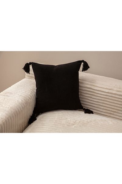 SWITA Home Design Husă de pernă decorativă cu ciucuri, neagră, 43x43