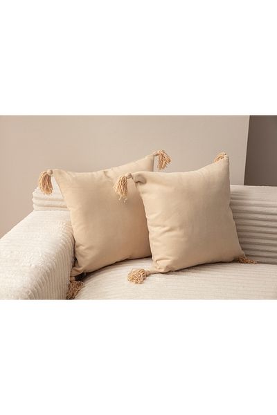 SWITA Home Design Διπλό Διακοσμητικό Φουντωτό Κάλυμμα Μαξιλαριού Μπεζ 43x43
