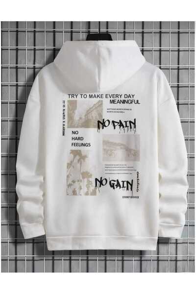 PERISENSE سويت شيرت بقلنسوة مطبوع عليه "No Pain No Gain" للنساء والرجال للجنسين