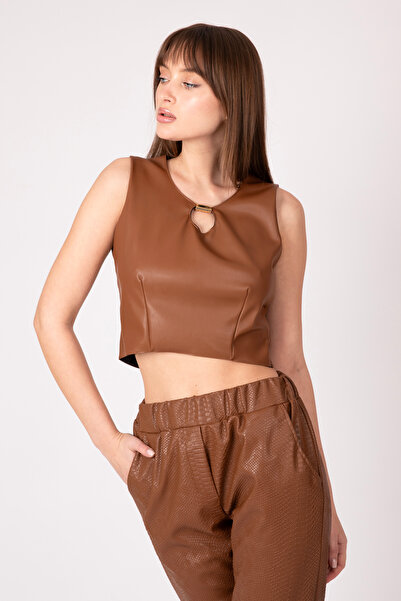 ROVİ لون تان طوق مشبك جلد المحاصيل