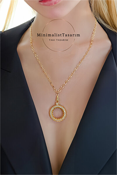 MinimalistTasarım Ceyrekli Kolye, Çeyrekli Kolye Set, Çeyrek Altın Takılan Bileklik, Altin Kolye Cerceveli