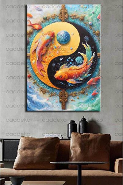 caddeko Ying Yang ve Balık Feng Shui Kanvas Tablo fngs20