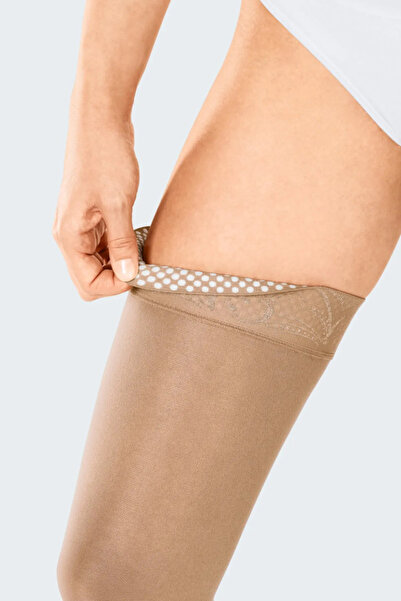 medi MEDIVEN COTTON %100 ORGANİK PAMUKLU ÇORABI DİZ ÜSTÜ CCL2 BURNU AÇIK CARAMEL