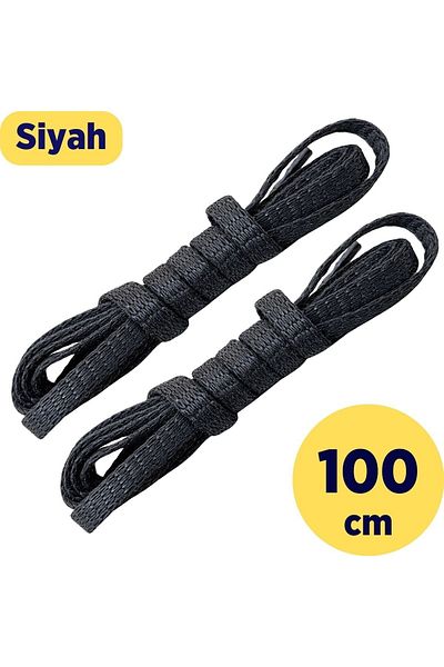 Foottab 100 Cm Black Flat Waxed Laces, Cotton Knitted Boots Shoelaces