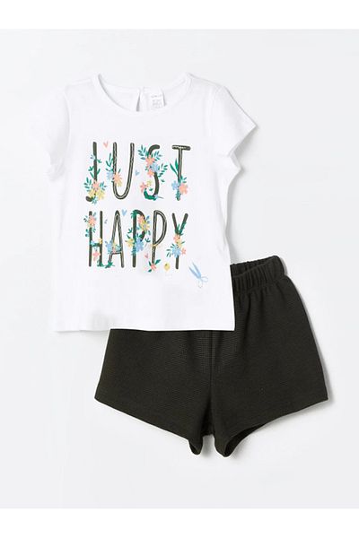 LC Waikiki LCW ECO Crew Neck Printed Baby Girl T-Shirt and Shorts Set of 2