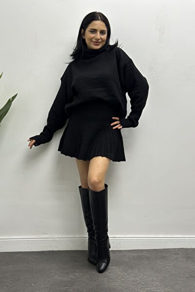 CurcunaShop Kadın Balıkçı Yaka Kazak Etek Triko Takım