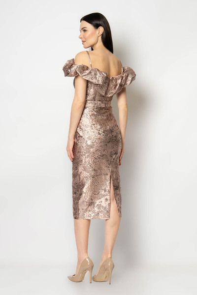 RENGIN Rochie de seară din jacquard cu bretele subțiri, de la piept la mâneci