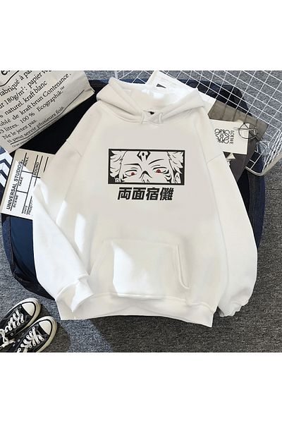 DWN WEAR Φούτερ Jujutsu Kaisen Sukuna Eyes με λευκή κουκούλα