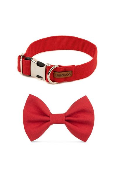 Lusi Doog Red Dog Collar And Dog Bow Tie