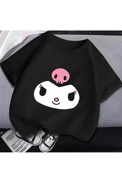 Touz Moda Μπλουζάκι Unisex Oversize Μαύρο Harajuku Kuromi Face