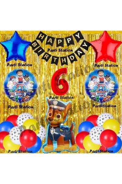 Parti Station Paw Patrol Balon Set 6 Yaş Paw Petrol Chase Kırmızı Konsept Doğ...
