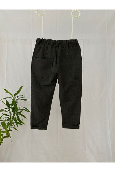 Şifadan Kids Dark Gray Fabric Boy's Trousers with Elastic Waist and Rope Ties