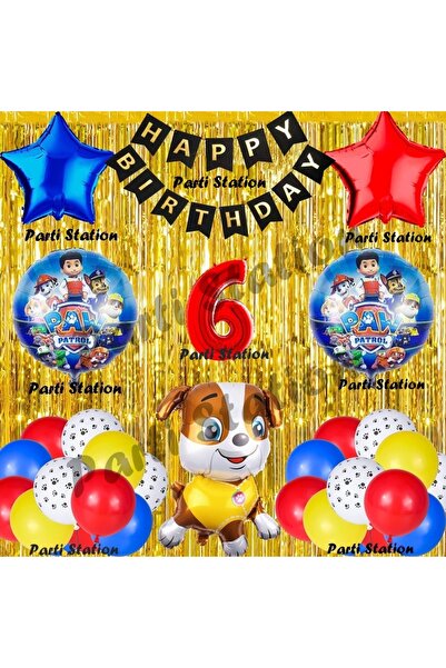 Parti Station Paw Patrol Balon Set 6 Yaş Paw Petrol Rubble Kırmızı Konsept Do...