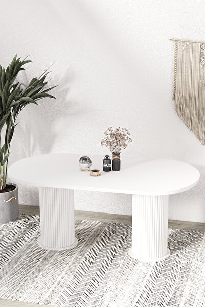 AVVİO Kiev Bohem Lake Mdf Beyaz Ayaklı 80x160 Mutfak Masası Yemek Masası