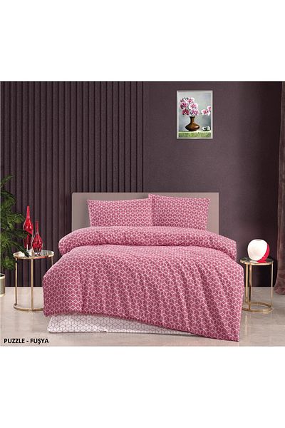 Kristal By Taç Σετ Παπλωματοθήκη Διπλό Terry Cotton Puzzle Φούξια