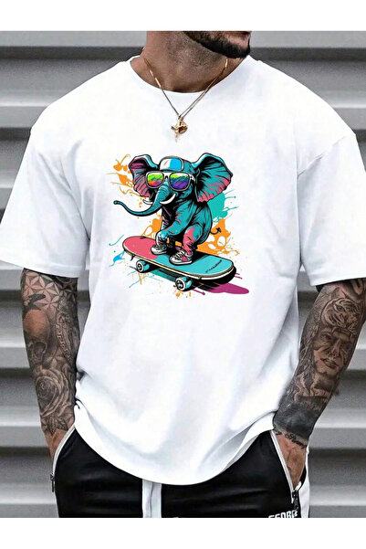 YUVEST Tricou Blackrock Unisex Oversize 100% Bumbac Imprimat ELEFANT