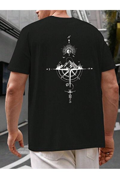 YUVEST Blackrock UNISEX crna Oversize kroj 100% pamuk COMPASS Štampano T-shirt