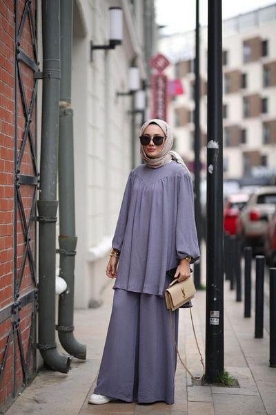 NS Moda طقم بنطلون تونيك حجاب كاندي رمادي موديل-510