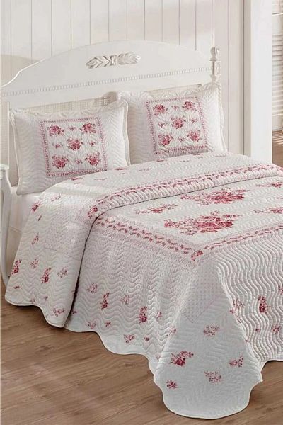 Örtüm Flower Pink Double Quilted Bedspread