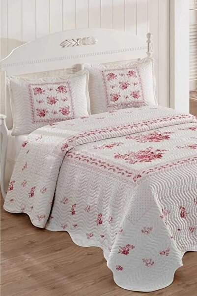 ŞENER HOME Örtüm Flower Pembe Çift Kişilik Kapitone Yatak Örtüsü