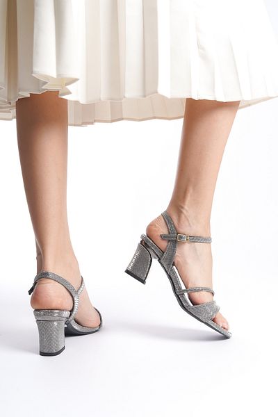 ZİESCE PANTOFI DE DAMA CU TAC CU MODEL PIELE DE ȘARPE CU BANDA PLATINĂ