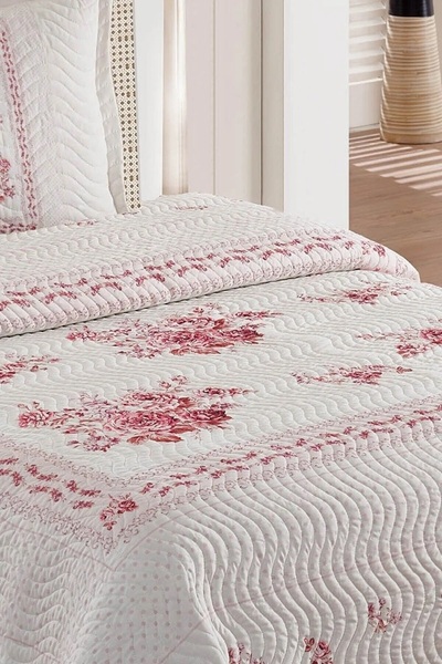 Örtüm Yatak Örtüsü Kapitone Flower Çift Kişilik Pembe Std