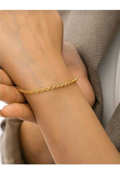 ESJ Stainless Steel Italian Twist Chain Unisex Bracelet 2 mm Gold