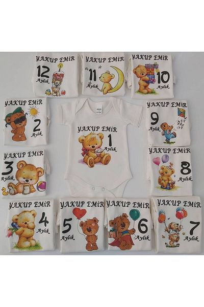BEYCEY TASARIM Beycey 12-Piece Special Moon Baby Body Set - Bodysuit and Newborn Gift Souvenir